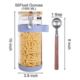KKC HOME ACCENTS Air Tight Glass Food Storage Canstier with Scoop,Airtight Sealed Glass Jar Canister with Clamp Lid for Cereal,Pasta,Coffee Bean,Matcha,Loose Leaf Tea,Flour,Brown,50 Fluid Ounce