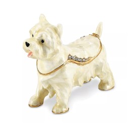 Decorative Westie Dog west highland terrior Trinket Box with Crystal Accents, White and Gold, figurine