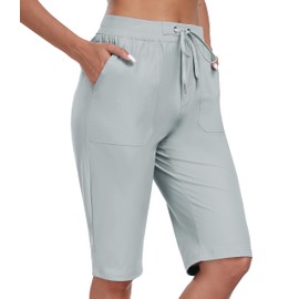 MoFiz Women's 13" Outdoor Active Golf Short Drawstring Hiking Golf Casual Long Short Water Resistant Light Grey,L