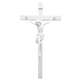 Vittoria Collection 16" Wall Crucifix Cross Jesus White Stone Corpus Italian Statue Sculpture Made in Italy