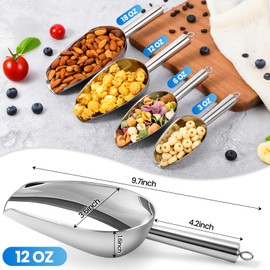 OLESBUR 12oz Stainless Steel Ice Scoop for Freezer – Dishwasher Safe Metal Scooper with Long Handle for Ice Machines, Buckets, Dog Food, Flour, and Canisters – Ideal for Bar, Parties & Weddings