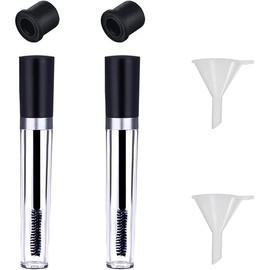 2 Pcs 8 mL Empty Mascara Tubes With Eyelash Wand, Rubber Inserts and Funnels for Castor Oil, Ideal Kit for DIY Cosmetics, Includes 2 tubes, 2 rubber inserts and 2 funnels