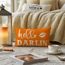 Funny Couple Lumbar Pillow Covers 12x20 Howdy Cowboy Hello Darlin’ Western Throw Pillowcases Rustic Farmhouse Decor Cushion Covers 2Pack for Cowboy Cowgirl Valentine Decorations (Orange)