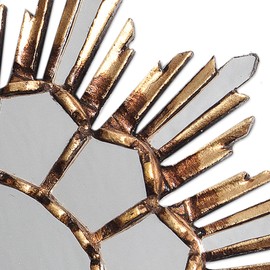 NOVICA Sun and Moon Wood Wall Mounted Mirror, Gold Tone with Metallic, Golden Empire'