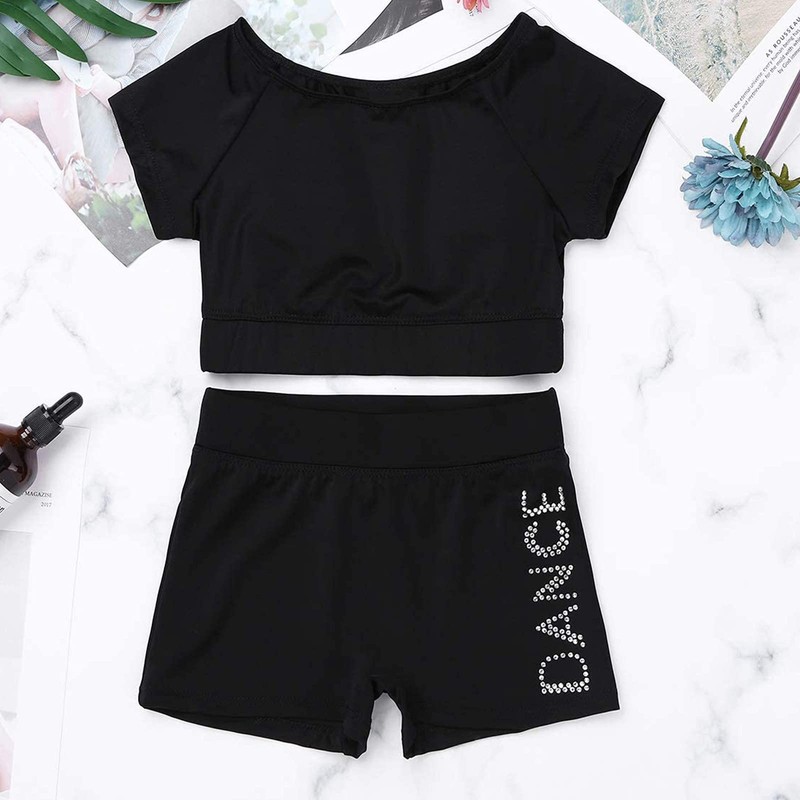 TACKTIMES 2Pcs Kids Girls Dance Sleeveless Crop Top with Shorts