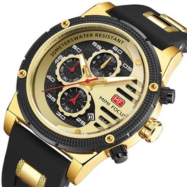 AIMES Mens Watches Chronograph Waterproof Sport Military Watch for Men Analog Quartz Movement Stylish Wrist Watch Elegant Gift Watch for Men (A3-Gold Black)