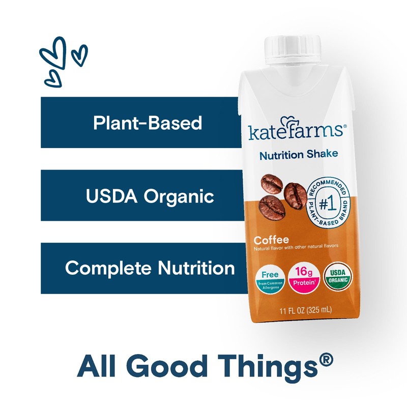 KATE FARMS Organic Nutrition Shake, Coffee, 16g protein, 27 Vitamins