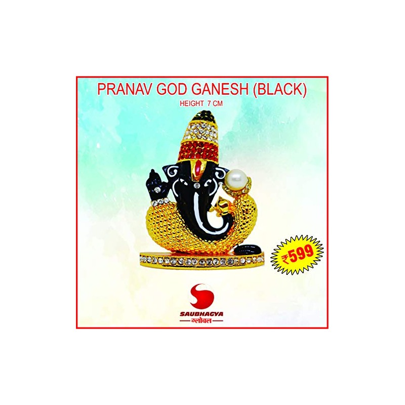 Saubhagya Global Pranav God Ganesha 7CM (Black) Multicolour Gold Plated