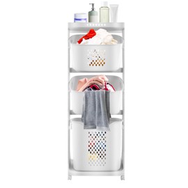 LIAPDG 3 Tier Laundry Hamper Basket, Detachable Tiered Laundry Hamper Sorter Clothes Storage Organizer Shelf Rolling Laundry Basket with 360° Pulley in Bathrooms, Laundry Rooms