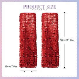 GEMILY Sequin Fingerless Gloves Sparkle Long Prom Gloves Fish Scale Glitter Elastic Rave Costume Gloves for Women and Girls(F-Red)