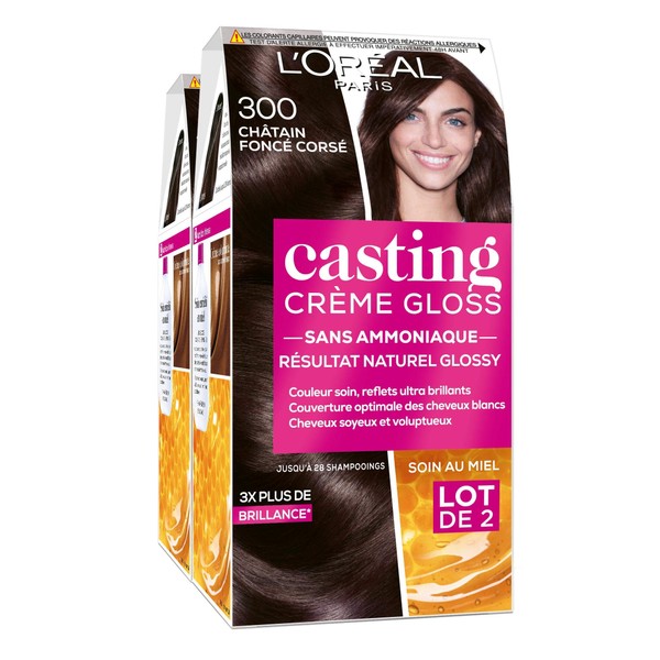 L'Oréal Paris Casting Cream Gloss Tone-on-Tone Hair Colour – Ammonia-Free – Dark Brown (300) – Pack of 2
