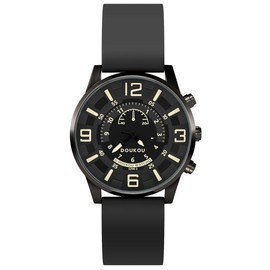 DOUKOU Men's Watches Analog Watch Timepiece Minimalist Waterproof Wrist Watch Fashion Easy Read Adjutable Silicone Strap Sapphire Glass Watch Round 3D Numeral Dial Simple Watch for Men - Color: Black