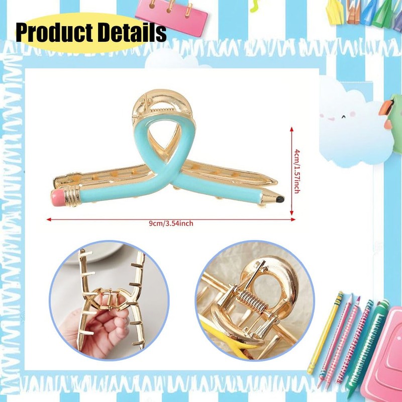 Back to School Hair Clips for Women Blue Pencil Hair