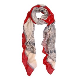 Premium Deer Medallion Animal Print Scarf Wrap - Red
