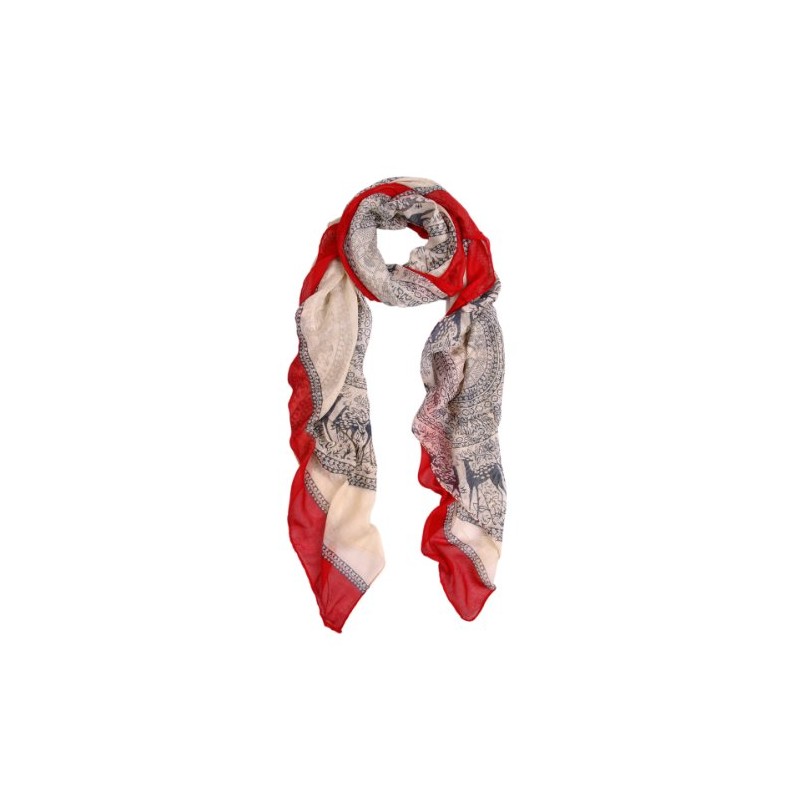 Premium Deer Medallion Animal Print Scarf Wrap - Red