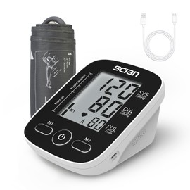 Scian Blood Pressure Monitor Upper Arm for Home Use, Automatic Blood Pressure Arm Cuff with Large Cuff 8.7"-16.5", Large LCD Display, 2 User 180 Memory, USB Cable (Black)