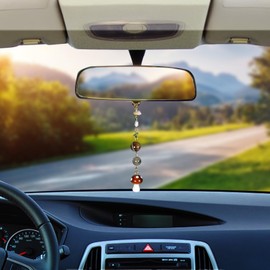 Mushroom Car Hanging Charm Decor Hanging Ornament Cute Mushroom Pendant Boho Rear View Mirror Accessories Interior Car Beaded Decor Universal Decor Bag Charms Gifts for Women Girls