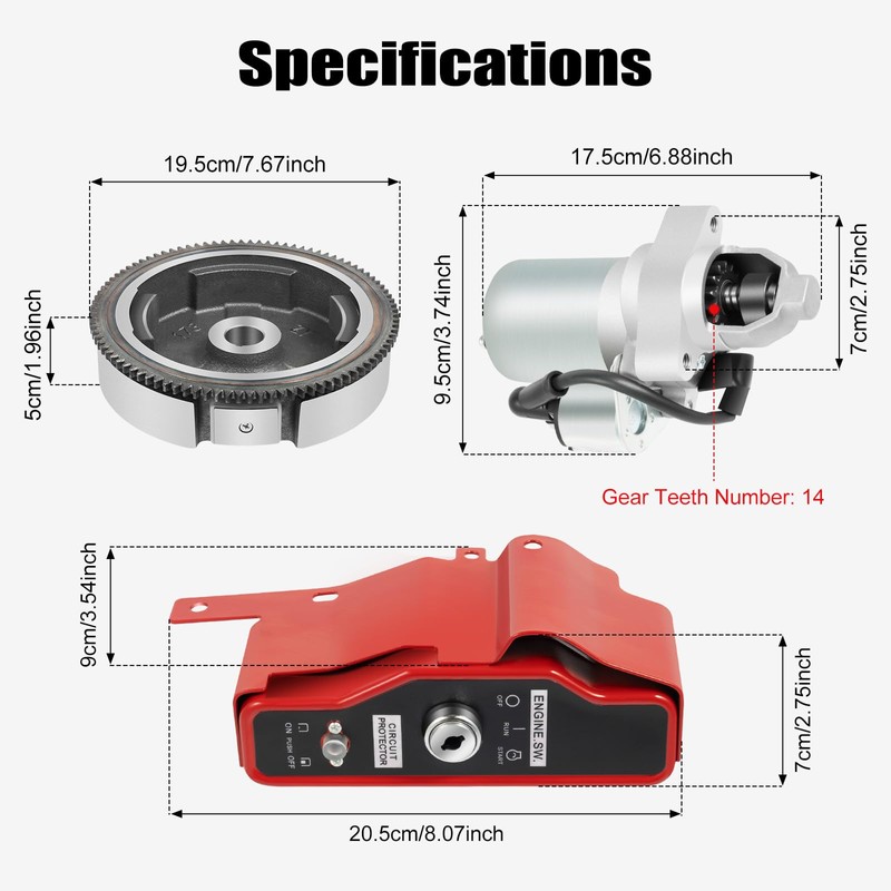 Electric Starter Motor Kit for Honda GX240 8HP GX270 9HP,Flywheel,
