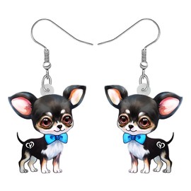 DALANE Acrylic Cute Anime Chihuahua Dog Earrings Dangle Drop Puppy Pets Jewelry Gifts for Women Dog Lovers Charms Party Favors (Black)