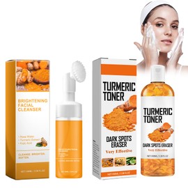 Hppsctink Kurkuma-Gesichtsreiniger, 100ml Turmeric Facial Cleanser und 100ml Kurkuma Toner, Reinigt die Gesichtshaut tiefenwirksam, Reduziert Akneflecken, serum