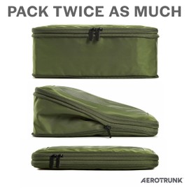 Aerotrunk Compression Packing Cubes for Travel - Luggage Organizer Bags - Double Zipper Packing Cubes for Suitcases (6-Pack, Olive)