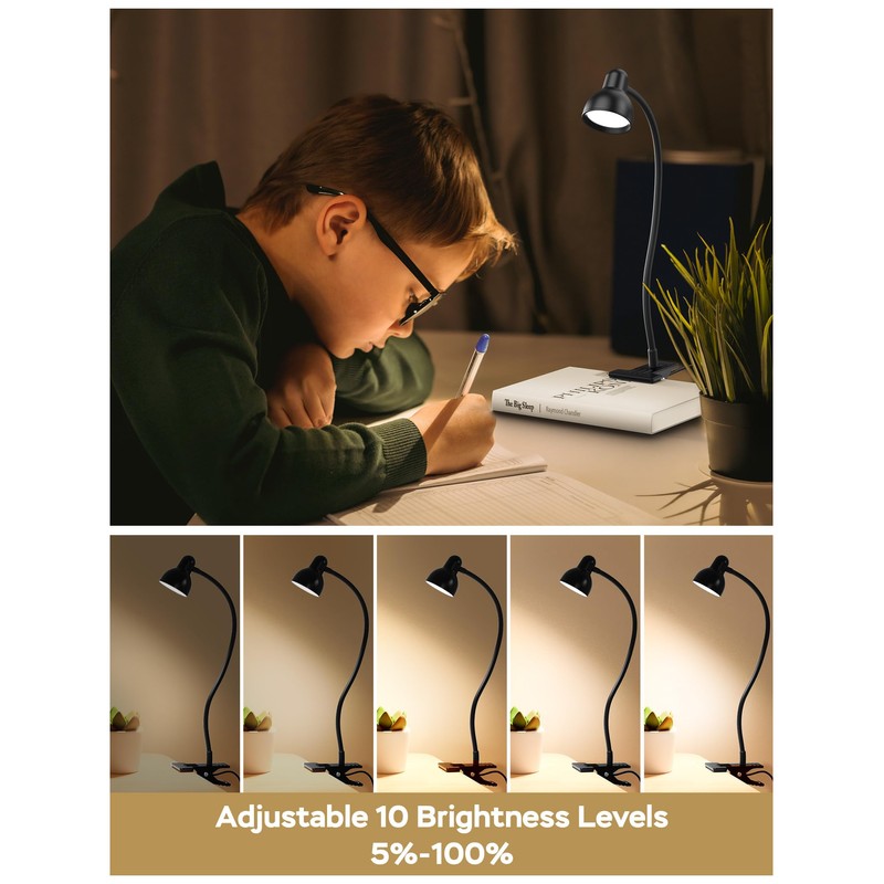 LiFMIRA Clip-on Reading Light - 3 Color Modes, 10 Dimmable