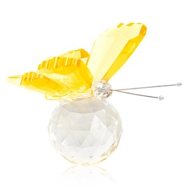 Thyonta Crystal Flying Butterfly Critter Home Decorations Desktop Small Ornaments White Crystal Butterfly Statue Birthday Gift (Yellow)