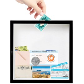 Travel Adventure Archive Box for Memories, 11.42 Inch Travel Concert Ticket Shadow Box with Slot, Life in a Box Travel Picture Frame, Memory Display Case for Desk Wall Deco (Black)