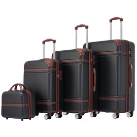 Merax Luggage 4Pc Hardshell Suitcase Travel with Spinner Wheel, Black and Brown, 4-Piece Set