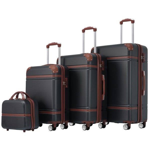 Merax Luggage 4Pc Hardshell Suitcase Travel with Spinner Wheel, Black