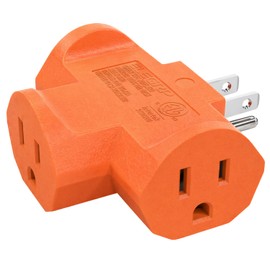 ELEGRP 3-Prong Heavy Duty Power Extender to Triple Outlet in T Direction, Multi-Directional Grounded Wall Tap Outlet Extender with 3 Prong Plug-in, 15-Amp, 125-Volt, ETL Listed, 1 Pack, Orange