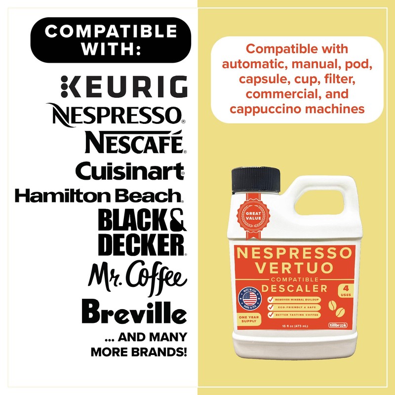 Tillbrook Descaler Compatible with Nespresso Vertuo Machine - 1 YEAR