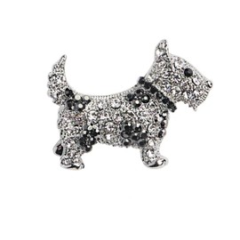 Crystal Dog Brooch, Silver Cubic Ziconia Westie Highland Animal Pin in a Jewellery Pouch