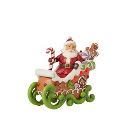 Enesco Jim Shore Heartwood Creek Gingerbread Christmas Santa in Sleigh Lit Figurine- Stone Resin Hand Painted Crafted Collectible Santa Figurines with Lights Christmas Home Decor Statue, 6.87 Inch