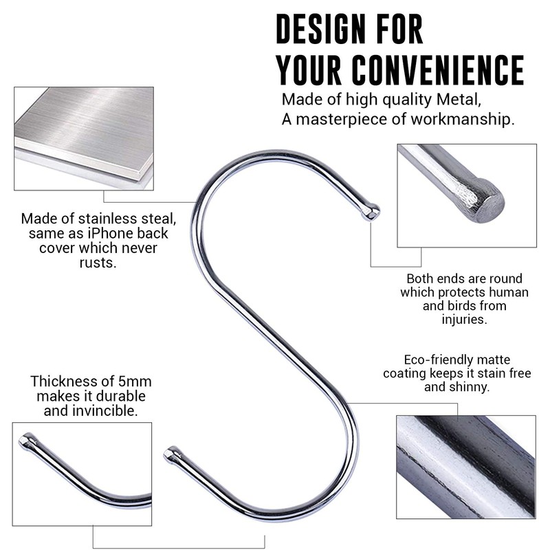 WHITECLOUDZ 30-Pack Silver S Hooks for Hanging Plants, Stainless Steel