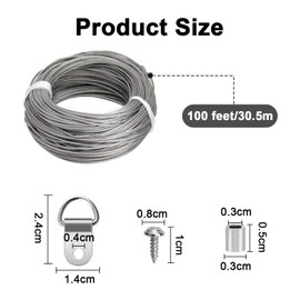 URSMART Picture Hanging Wire,131Pcs Picture Frame Hanging Wire with D-Hook Combination for Artwork, Photo Frame, Home(30 Meters)