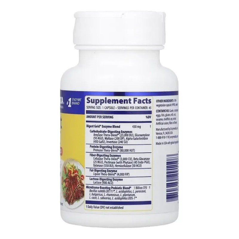 Enzymedica Digest Gold Y Probióticos 45 Cápsulas Sabor Sin Sabor
