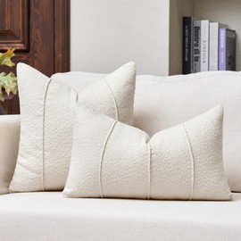 QoBexim Textured Boucle Throw Pillow Covers 18x18 Inch Set of 2, Soft Neutral Striped Decorative Pillow Cover, Beige Accent Solid Cozy Cushion Covers for Modern Farmhouse Sofa Bed Room Home Decor