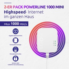 STRONG - Powerline 1000 Set Mini - 2 Powerline Adapters 1000 Mbps - High Speed Internet Access - 300 m Range - For All Boxes/Routers - LAN Connection - Plug & Play Installation - White
