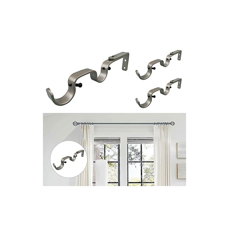 Kowibcl Heavy Duty Curtain Rod Brackets: Adjustable Double Holders, Fits