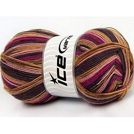 (1) 100 Gram Smart Sock Yarn - Superfine, Fingering, Superwash Wool and Nylon, 437 Yards, Self-Striping Maroon, Pinks, Camel, Brown & More