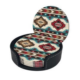 6 Pcs Indian Native American Drinks Coasters with Holder,Suitable for Kinds of Cups, Coasters for Women Men