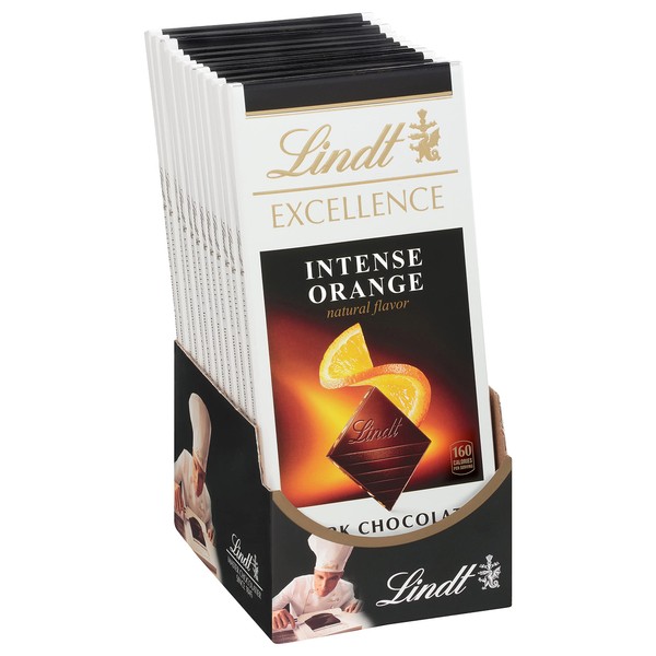 Lindt EXCELLENCE Intense Orange Dark Chocolate Bar, Dark Chocolate Candy with Orange and Almond Slivers, 3.5 oz. (12 Pack)
