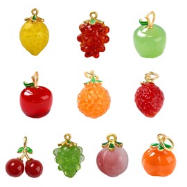 DanLingJewelry 10Pcs Mix Styles Fruit Lampwork Glass Charms 3D Fruit Beads with Findings Glass Food Charms for DIY Crafts Jewellery Making