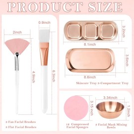 DLUGOPIS Set de 23 Piezas de Suministros de Estética en Oro Rosa: 3 Tazones de Acero Inoxidable para Mezclar Mascarillas Faciales, 3 Brochas de Abanic