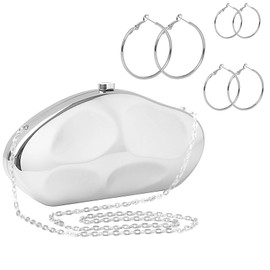 Cicyoidt 4 Pcs Clutch Purse Set for Women, Acrylic Shell Evening Bag with Earrings & Chain for Wedding, Prom & Party, Silver
