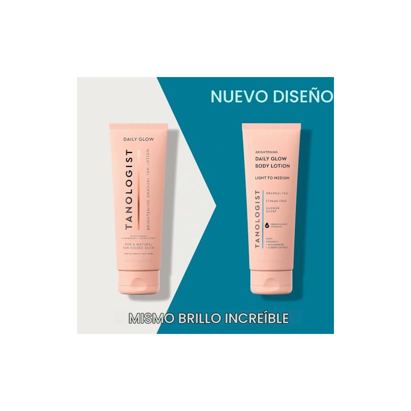 TANOLOGIST, Brightening Daily Glow Tan Lotion, Crema Bronceadora Gradual, Niacinamida,