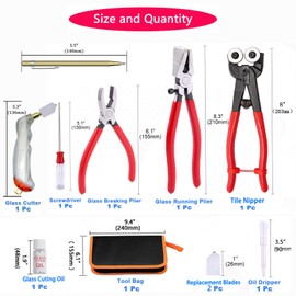 Puwany Glass Cutting Tool Set,Wheeled Tile Nippers Breaking Pliers Glass Running Pliers with Curved Jaws,Oil Feed Glass Cutters Tools Kits for Stained Glass, Tiles, Mosaic Mirror Bottles ﻿Cutting,Wrap