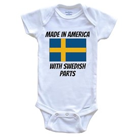 Really Awesome Shirts Made In America With Swedish Parts Sweden Flag Funny One Piece Baby Bodysuit, 0-3 Months White