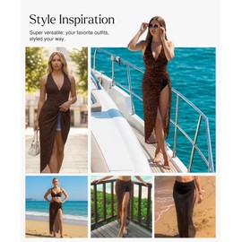 Popilush Swimsuit Coverup for Women - Mesh Swim Beach Bathing Suit Cover Ups Sarong Wraps Skirt Vacation Clothes Black